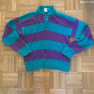 Vintage Striped Button Knit Rugby Fisherman Sweater Medium
